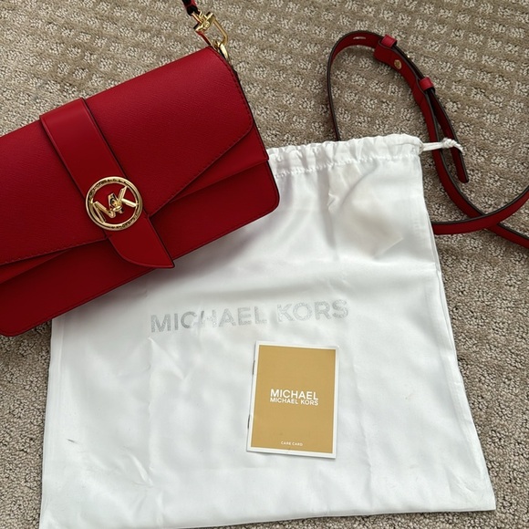 Michael Kors Red Greenwich Medium Saffiano Leather Shoulder Bag - Picture 15 of 15